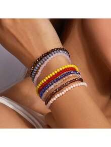 1pc Vintage Crystal Beaded Bracelet, Suitable For Daily Wear (Random Bead Color) - Multicolor - View 4