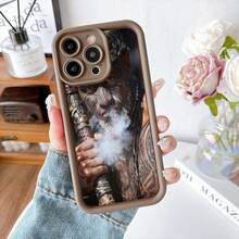 Cubierta de telefono con borde protector negro con estampado de hombre tatuado fumando para uso diario y estilo urbano - Café integral - Ver 7