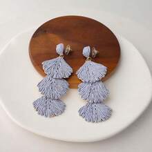 Raffia Dangle Earrings Women - Boho Statement Rattan Drop Jewelry With Design, Lightweight Summer Beach Accessories - Light Blue - View 6