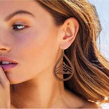 Wood Teardrop Earrings 2 Pairs Natural Wooden Dangle Earrings Gifts Women Girls - 山棕 - 查看 2