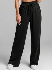 Wide Leg Pants With Flare Leg, Sophisticated Fit, Structured Style, High , Contemporary, Casual, Comfortable, Modern, Chic - 黑色 - 查看 1