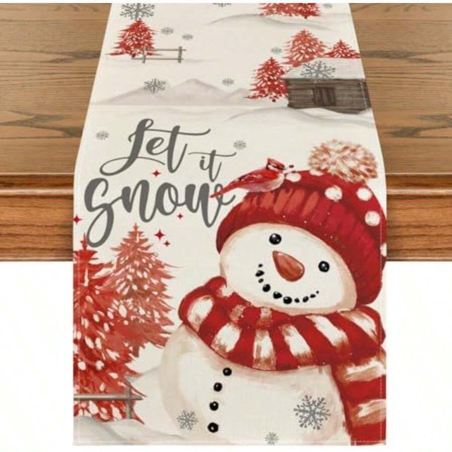 Artoid Mode - Juego de 4 manteles individuales de Navidad con diseño de árbol de Navidad, muñ de nieve, color rosa nieve, 12 x 18 pulgadas, para decoración de fiesta, cocina, comedor(13" x 48", Table Runner Rojo) - Multicolor - Ver 1