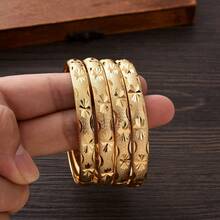 4 pièces Bracelets ouverts arabes classiques de luxe dorés, cadeau de bijoux parfait pour la fête d'anniversaire de femmes africaines