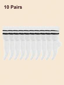 1/3/6/10/20/30 paires de chaussettes de sport unisexes pour couple, motif rayé, mi-mollet, cadeau de printemps/été - Multicolore - Voir 13