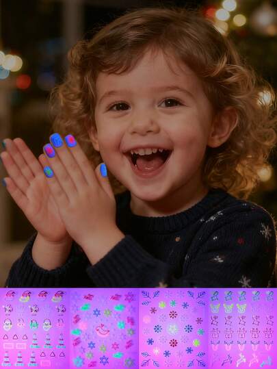 4 Pieces Kids' Christmas-Themed Nail Art Sticker Set - Santa Claus, Snowflakes, Reindeer & Christmas Trees, Festive Kids' Nail Art DIY Decoration Appliques