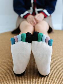 1/3/5 Pairs Women Colorful Toe Comfortable Versatile Striped Five Finger Toe Socks - Multicolor - View 2