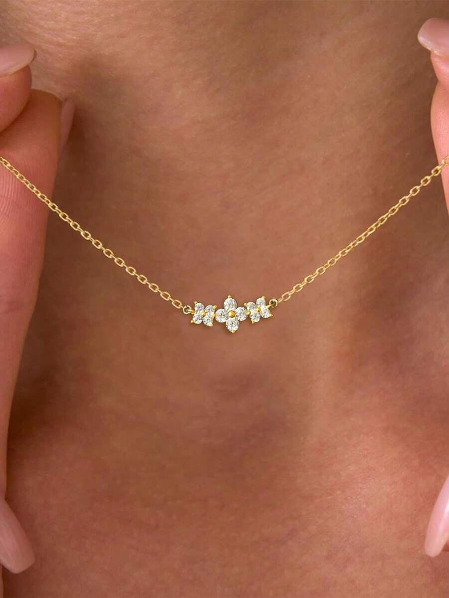 1 chiếc vòng cổ bạc Sterling S925 hình cỏ ba lá Zirconia, vòng cổ mặt dây chuyền mini 3 bông hoa tinh tế dành cho nữ, vòng cổ choker thời trang và đa năng, quà tặng - Cỏ bốn lá - Xem 1