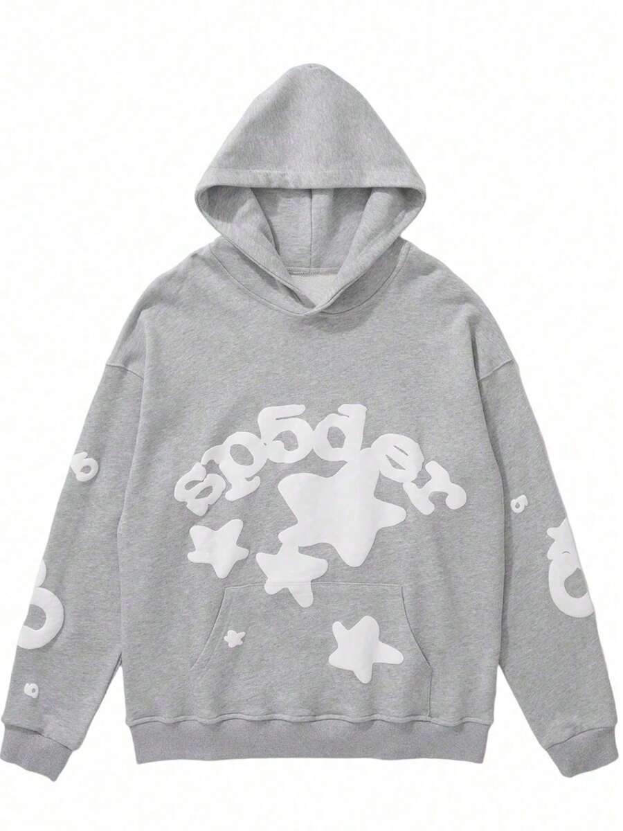 Spider Hoodies For Men Women Oversized 555 Sp5der Hoodie Couple Outfit Sports Top Halloween Couples Top Street Harajuku Style - 淺灰色 - 查看 1