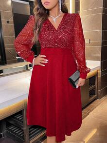 Plus Size Elegant Party Sequin Patchwork Dress