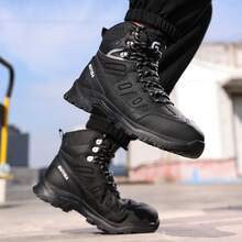 GUYISA Nuevos zapatos de seguridad de caña alta con puntera de acero, anti-aplastamiento, anti-perforación, botas tácticas de moda para minería y construcción, color negro, impermeables, suela de goma suave, cómodos y duraderos, adecuados para todas las estaciones