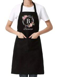 1 pieza Delantal de cocina personalizado con monograma de letra A-Z en negro, delantal moderno de poliéster a prueba de aceite para jardín, restaurante y tareas del hogar, chef - Multicolor - Ver 3