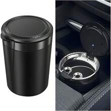 Car Ashtray With Lid Smell Proof Portable Mini Vehicle Cup Holder Cigarette Ashtray With LED Light Windproof Detachable Automotive Ash Trash Can Universal For Truck SUV Sedan Black-Liuruisongdediana