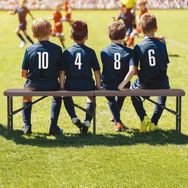 180cm Outdoor Plastic Folding Bench, Portable Fold-In-Half Seat W/ 600kg Capacity, Wood-Like HDPE Thickened Long S...