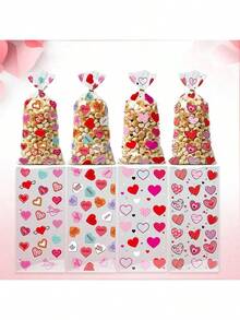 50pcs Valentine's Day Candy Bags, Single-Use Plastic Gift Bags With Cartoon Heart Pattern, Fantasy Theme Party Favor Packaging, Suitable For Holidays - Multicolor - View 1