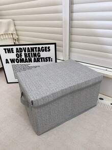 1pc Contemporary Canvas Clothing Storage Box With Lid, Large Capacity, Foldable Wardrobe Organizer, Stacking Snack Bin