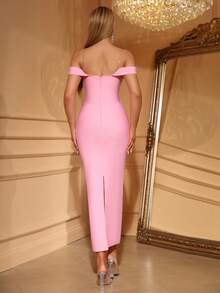 Love Aing Spaghetti Strap Off Shoulder Dress, Heavy Hotfix Rhinestone Shiny Evening Gown For Wedding Guest, Date, Business, New Year, Holiday,  Formal Parties - Pink - View 2