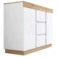 Chest Of Drawers With 3 Drawers And 2 Doors, Locker, Storage Function, For Bedroom And Living Room, E1 Chipboard, White+Oak - 白色 - 查看 9