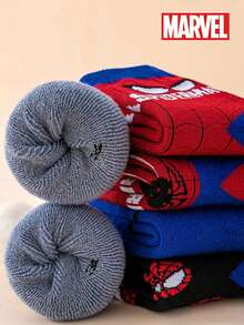 Marvel 5双装儿童超级英雄蜘蛛侠加厚保暖毛巾袜，女童中筒袜，男童卡通冬季袜，透气婴儿/学生袜 - 彩色 - 查看 2