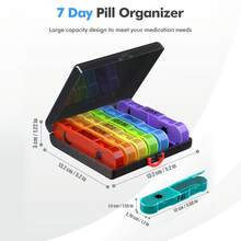 Organizador de pastillas desmontable de 7 días, planificador de medicación semanal portátil, 2 veces al día (AM/PM), compartimentos extra grandes, conveniente para el almacenamiento de suplementos, colorido - Multicolor - Ver 7