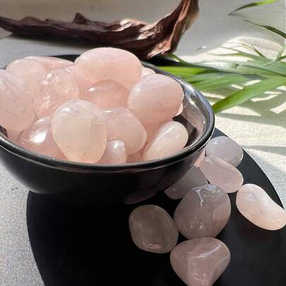 100克天然高品质玫瑰石英碎石，原石抛光鹅卵石，家居装饰，花园装饰，鱼缸装饰，盆栽装饰，许愿瓶，天然石材