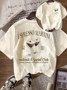 [Lunar Apex]Women Casual Round Neck Short Sleeve-Shirt With Espresso Martini Coffee Club Graphic, Summer - Màu mơ nhạt - Xem 1