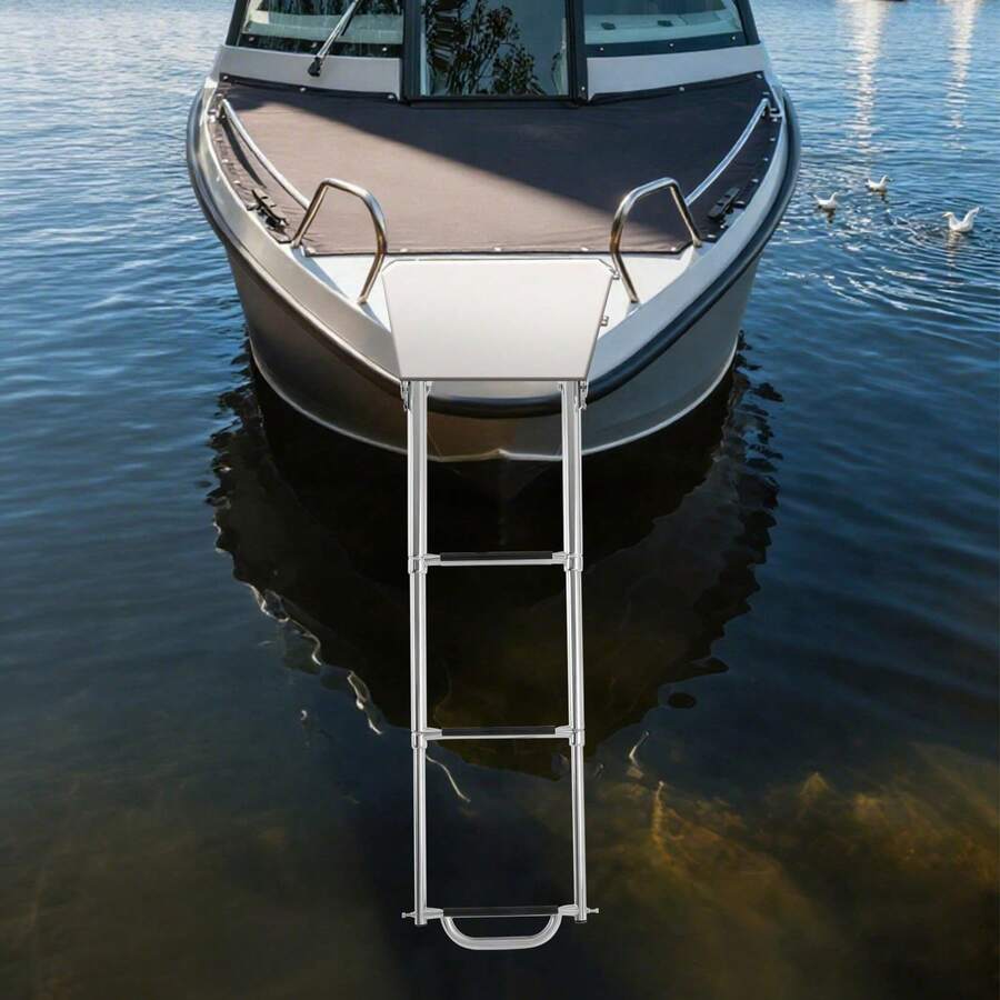 SENDERPICK Foldable Boat Ladder Stainless Steel Ladder Steps Boat Ladder - Silver - View 1