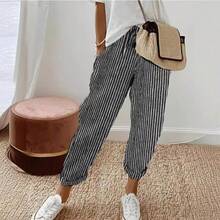 Valentine's Day 2026 Summer Women's Striped Casual Pants Loose Fit Elastic Waist Suitable For Christian Church Activities, Vacation, Beach, Daily Casual Wear, Etc - 藍色 - 查看 6