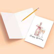 成人款优雅香槟生日贺卡 - “生日快乐”玫瑰金气泡酒杯设计（含信封） - 彩色 - 查看 3