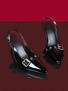 2026 New Style Teenagers' 8.5cm Thin High Heel Peep Toe Fashion Sandals - Black - View 4