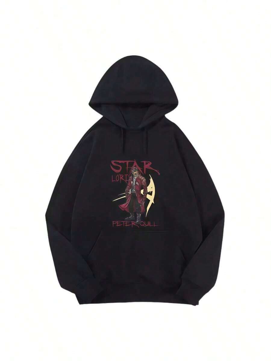 Marvels Genuine Authorized Captain Americas Spider-Mans Printed Hoodie Men's And Women's Loose Plus Size Street Tops LAWS - màu đen - Xem 1