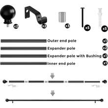 Adjustable Curtain Pole,Rod Length 80 To 214cm (32-84 Inch), Black Curtain Rods - Multicolor - View 6