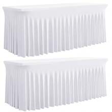 1pc/2pcs Rectangular Pleated Spandex Tablecloth, White/Black/Champagne, Wrinkle-Resistant & Washable, Solid Color Patio Table Cover For Wedding, Party, Christmas, Birthday