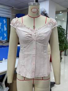 Women Fairy Grunge Y2k Shirt Vintage Short Sleeve 2000s Fairycore Aesthetic Crop Top E-Girl Streetwear - 粉色 - 查看 9