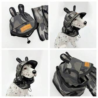Cubierta para la cabeza de perro con protector solar, cubierta para la cabeza de mascota de camuflaje para exteriores con cordón y agujeros para las orejas, suministros para mascotas para exteriores