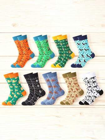 1 Pair Men's Mid-Calf Socks, Colorblock Design, Fashionable & Creative, High-Quality, Breathable & Moisture-Wicking, Suitable For Casual, Streetwear, Daily Wear In Autumn/Winter