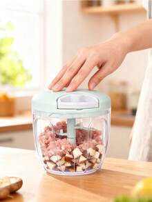 1pc Solid Color Pull-Type Extra Large Food Chopper, Multi-Function Kitchen Garlic Press, Vegetable Chopper, Manual Chopper, Garlic Mincer, Various Garlic Mincing Tools, Garlic Grinder, Garlic Press, Rope-Pull Manual Food Processor, Fruit & Garlic 2-In-1, Rotating Mixer, Cooking Accessory, Kitchen Tool, Equipped With 5 Sharp Blades For Chopping Onions, Chili Peppers, Ginger, Etc.