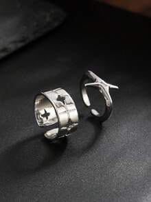 2pcs Minimalist Star Shaped Rings, Unisex, Couple Gift, Holiday/Birthday Gift - Star - View 2