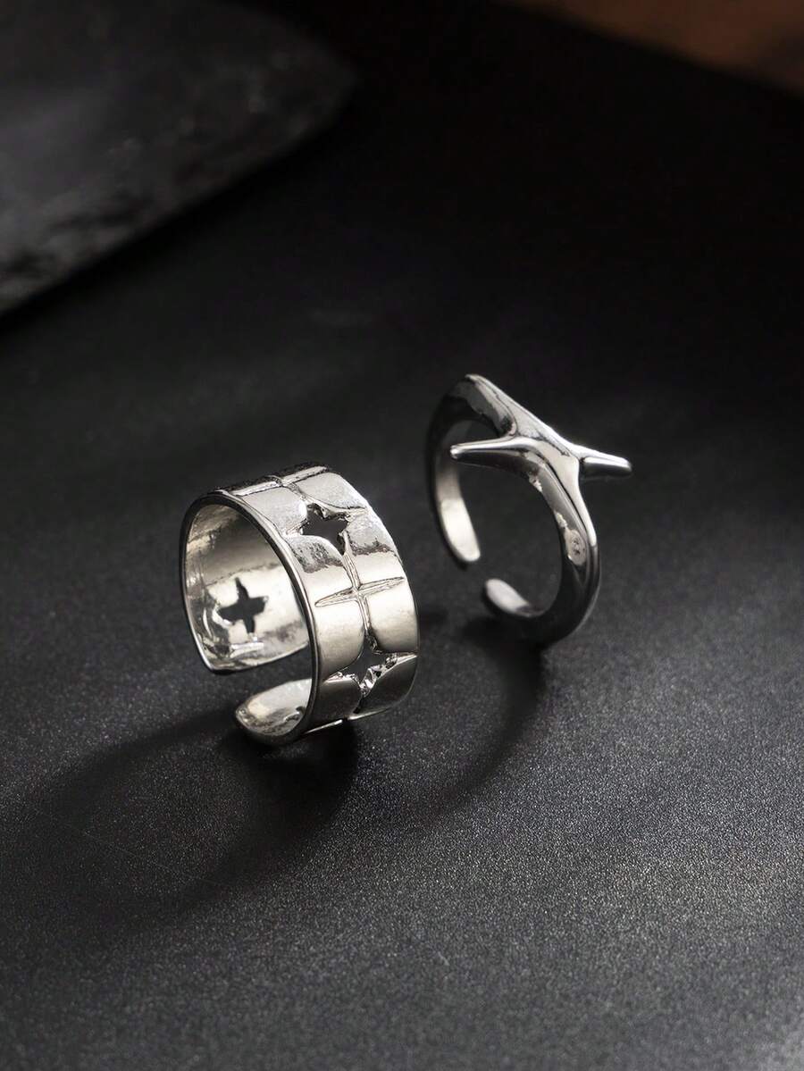 2pcs Minimalist Star Shaped Rings, Unisex, Couple Gift, Holiday/Birthday Gift