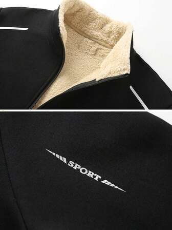 Herrjacka med tjock fleece och extra stor passform, tjock fleecejacka, fluffig kappa med stående krage, vinter