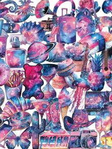 50pcs Purple Starry Sky Stickers Laptop Phone Case Water Bottle Guitar Fridge Cute Transparent PET Decal Waterproof - Multicolor - View 1