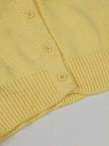 1 Áo len cardigan dệt kim dài tay cổ tròn màu trơn đa năng dành cho nữ và bé gái, dày và ấm, thích hợp cho mùa xuân, thu, đông - Màu vàng - Xem 8