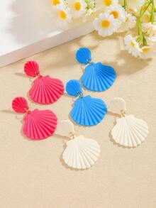 White Exaggerated Shell Design Pendant Earrings, Elegant Ocean Style Resin Jewelry, Fashion Festival Earrings