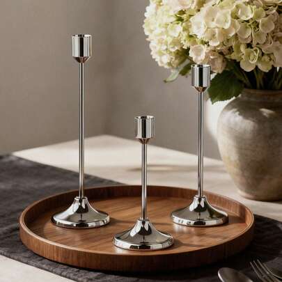12pcs/6pcs/3pcs French Gold/Black/Silver Candle Holders Set, 3pcs Cone Shaped Candle Holders, Gold Black Modern Decorative Candle Holders, Suitable For Dining Table, Fireplace, Wedding, Dining, Party, Christmas, Anniversary Decoration (Candles Not Included)