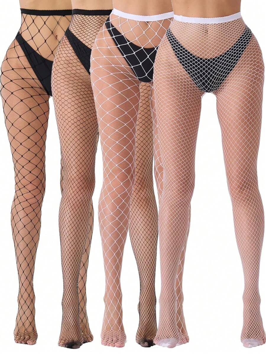 1Pair/2Pairs/4Pairs Fishnet Stockings For Women Plus Size One Size Fit All Fashion Fishnet Tights