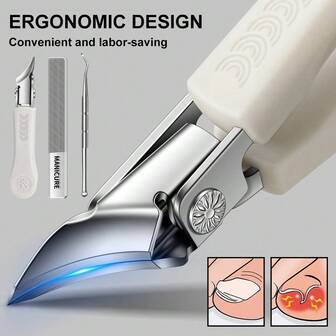 3pcs Eagle Claw Nail Clipper Set - White Ultra Sharp Angled Nail Scissors, Stainless Steel Nail Clippers, Ingrown Nail Tool, Manicure Kit, Ergonomic Design For Elderly