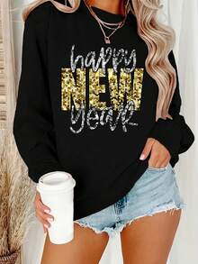 Winter Clothes For Women, Happy New Year! Wishing You A Happy And Prosperous New Year! Loose And Comfortable Hoodie Christmas - 黑色 - 查看 6
