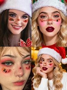 4cute Christmas Temporary Tattoo Stickers, Cartoon Makeup Designs To Create A Festive Atmospherepatterns Include Santa Claussnowmangingerbread ManChristmas ElfChristmas Treegift Boxsocksbellsgarlandsnowflakes Easy To Apply And Removewaterproof And Long-Lastingsuitable For Skin - Multicolor - View 2