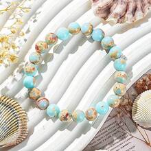 Charm Beaded Bracelet, Attracts Love & Success, Perfect Gift For Women, Elastic Fashion Accessory For Everyday Wear And Special Occasions - Sea Blue Red Stone - View 2