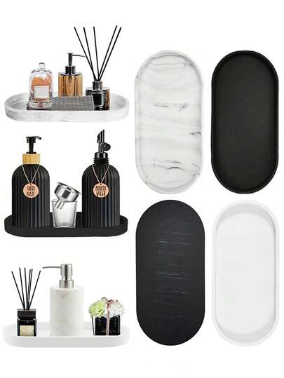 Bathroom Vanity Storage Trays, Oval Silicone Trays, Suitable For Storing Cosmetics, Perfumes, Lipsticks And Aromatherapy Products In The Bedroom; Bathroom Countertop Storage; Living Room Desktop Storage; Bathroom Art Decoration Display Trays; Student Dormitory Pull Rope Storage Trays; Bathroom Trays.