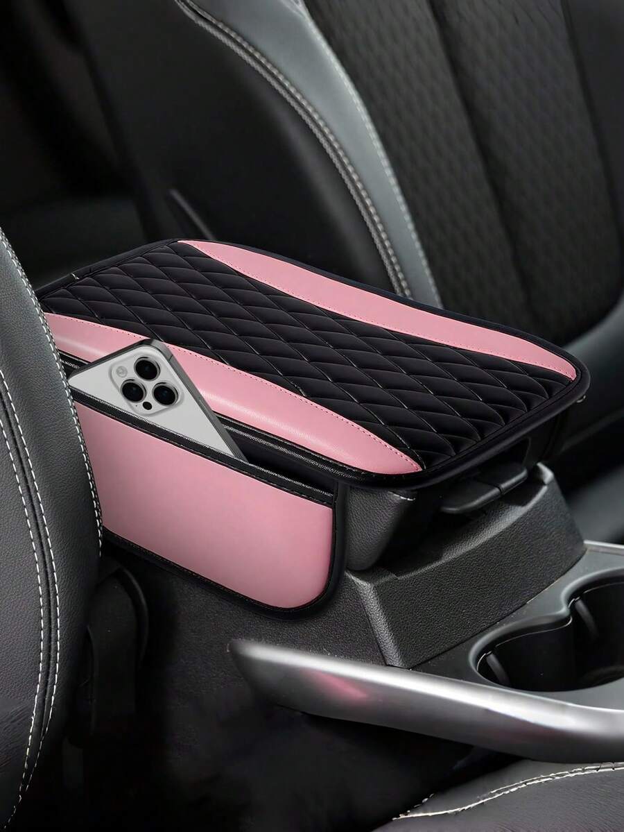 1 pieza Cubierta de consola central de coche, cubierta de reposabrazos de cuero con 2 bolsas de almacenamiento, almohadilla universal de reposabrazos de asiento de coche, accesorios interiores de coche, protector para la mayoría de los vehículos, almohadilla de reposabrazos central, almohadilla de caja de reposabrazos central, cubierta de caja de reposabrazos de cuero PU con estampado de flores de dos colores y elástica